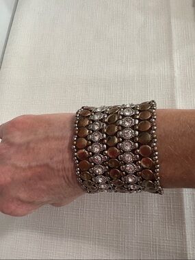Statement Multistrand Crystal and Metal Cuff Bracelet in Mixed Metallic